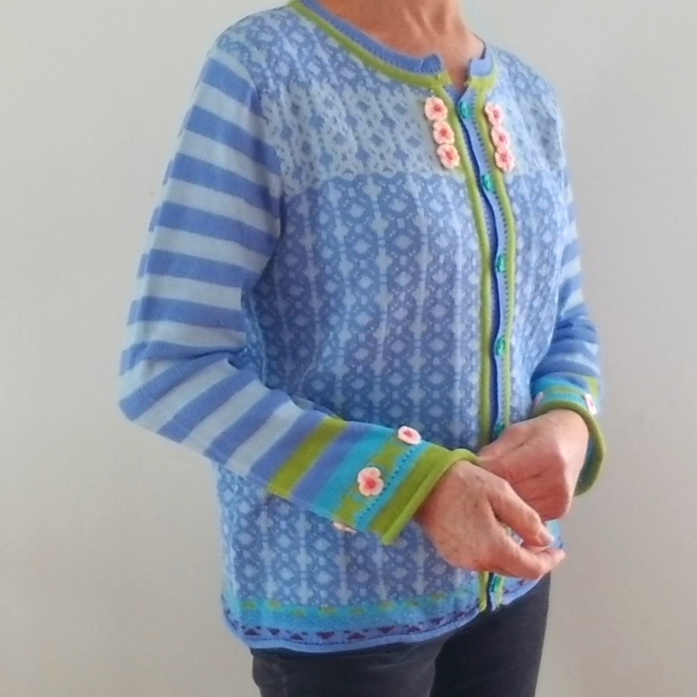Misslook BOHO blue/green Knit Cardigan Sweater